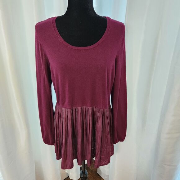 Torrid Womens Size 0 Burgundy Sweater Fit Flare Tunic Sweater Tight Knit Silky - Picture 1 of 11